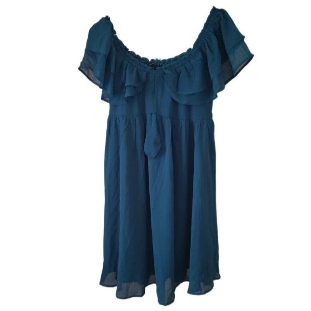 Vici Off the Shoulder Emerald Flowy Mini Dress